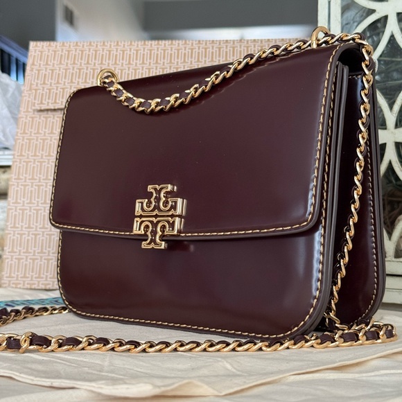 598+! New Tory Burch BRITTEN SMOOTH MEDIUM ADJUSTABLE SHOULDER BAG TEMPRANILLO - Picture 8 of 10